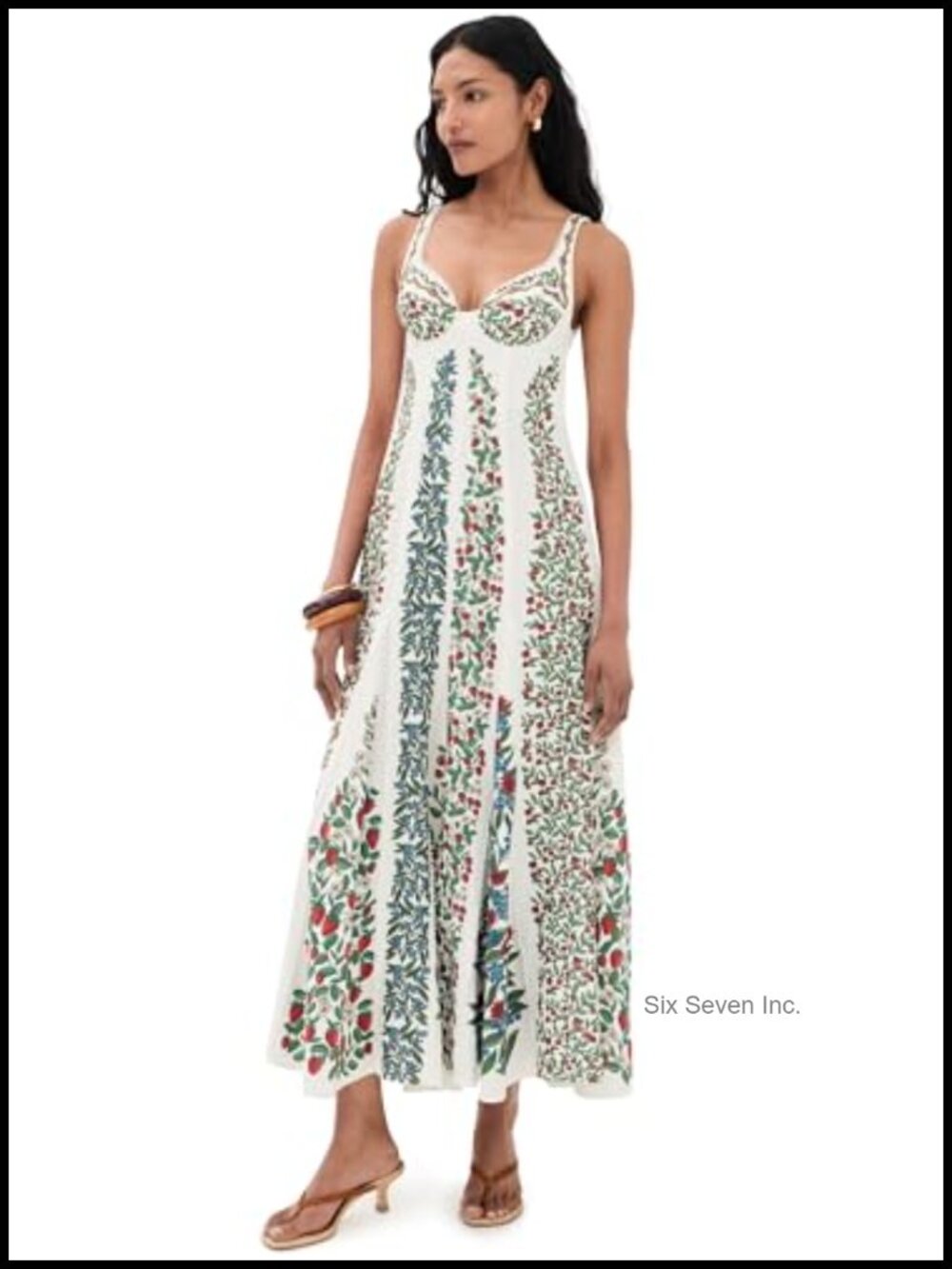 Linen Viscose Maxi Dress with Sweetheart Neck